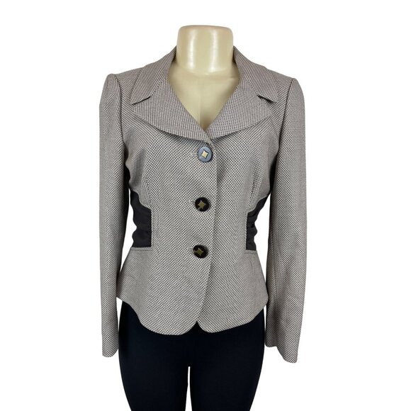 Tahari Women's Brown 3 Button in Line Fitted Lapel Collar Blazer Sz 4P - Picture 1 of 7
